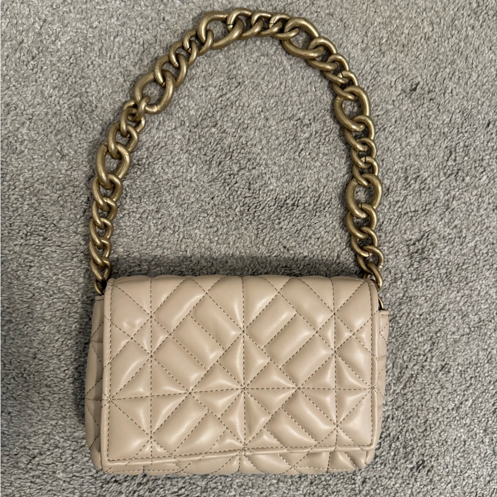 Zara Quilted Beige Chain Clutch
